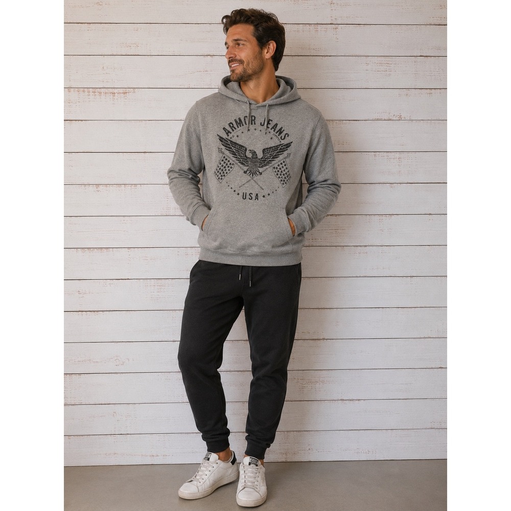 Armor Jeans Hoodie Mens Medium Gray Eagle Graphic AJ20001 Cotton Blend Pullover